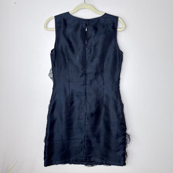 Samuel Dong 100% Silk 3D Rosette‎ Brodee Organza Shift Dress Size 8 Black - Picture 7 of 9